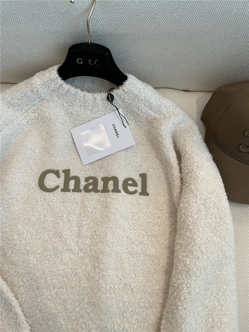 Ch**el cream printed logo wool sweater