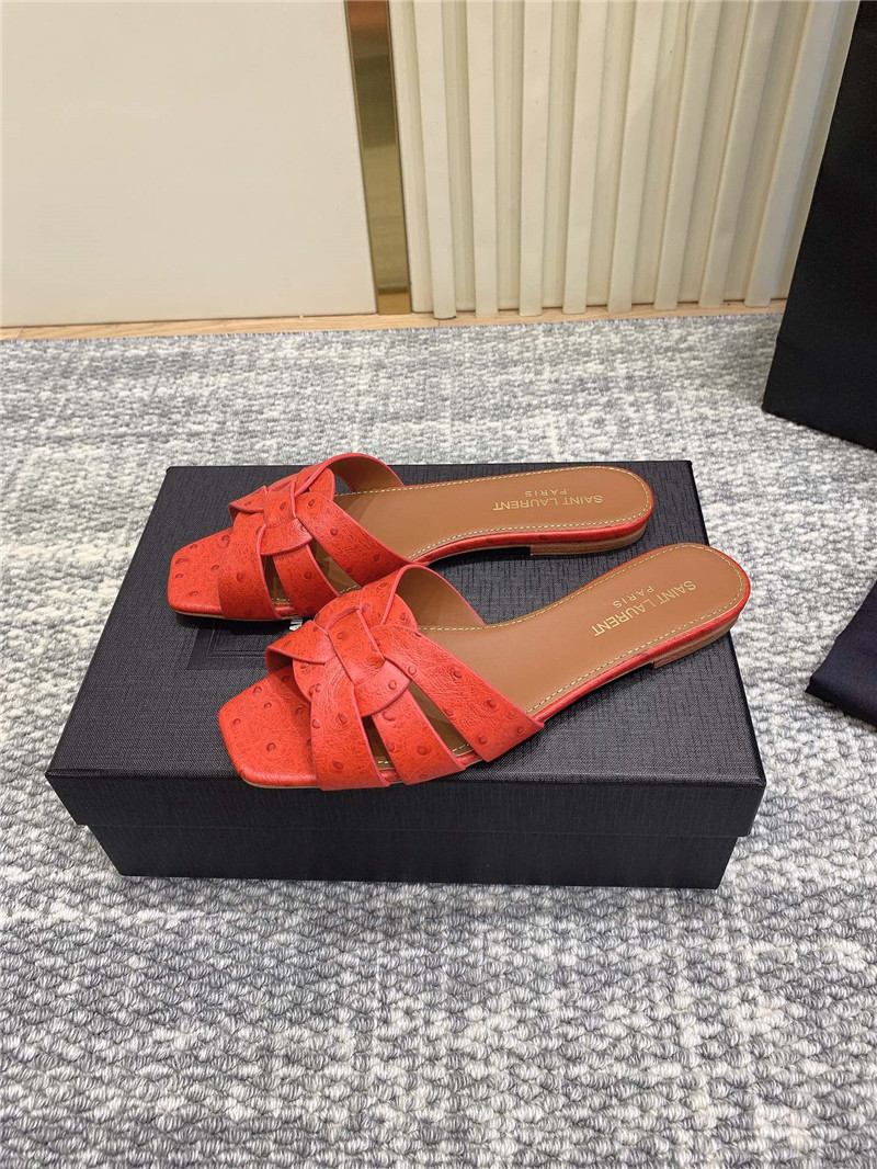 Y51 tribute mules in red ostrich leather