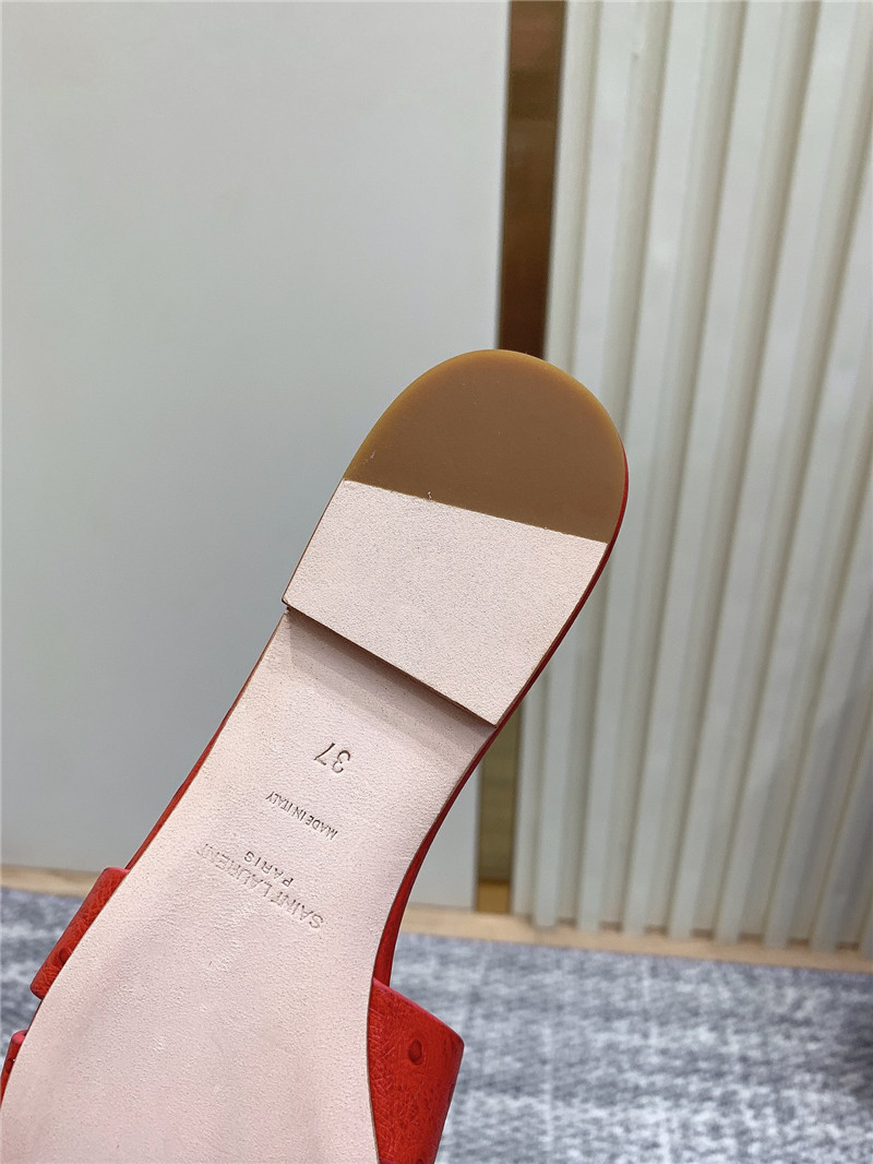 Y51 tribute mules in red ostrich leather