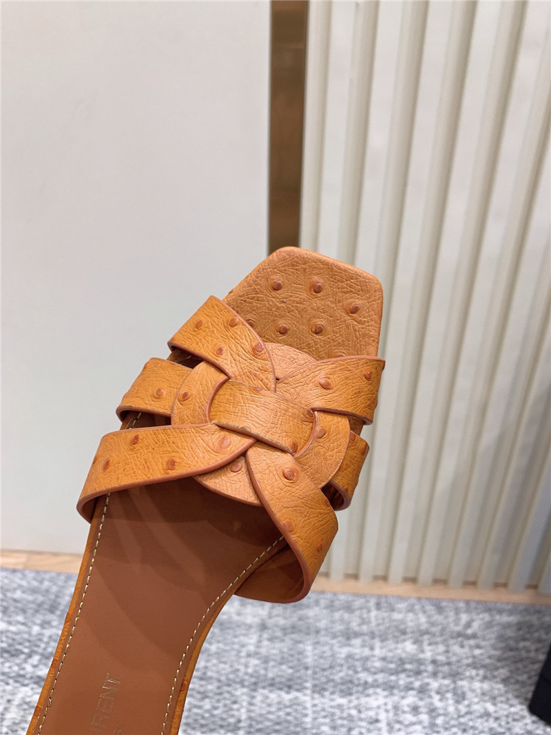 Y51 tribute mules in orange ostrich leather