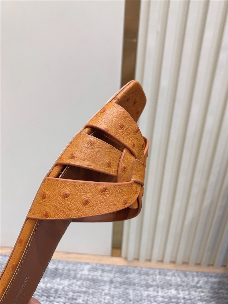 Y51 tribute mules in orange ostrich leather