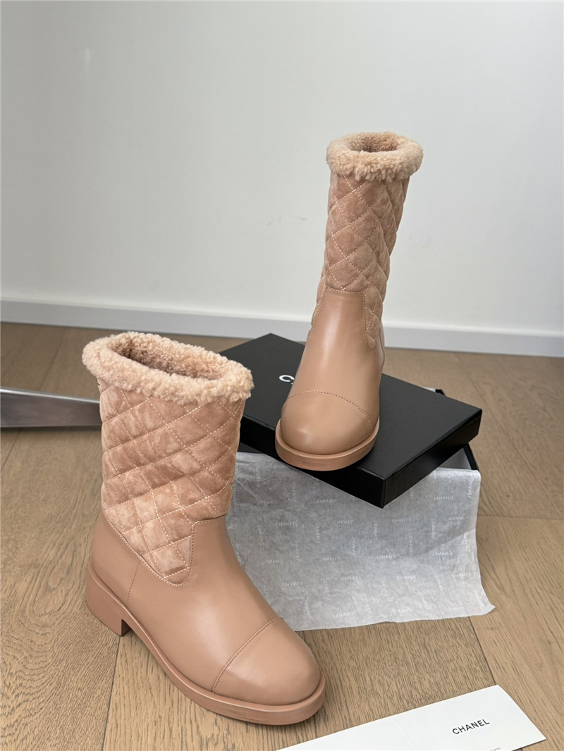 Ch**el beige suede calfskin wool boots