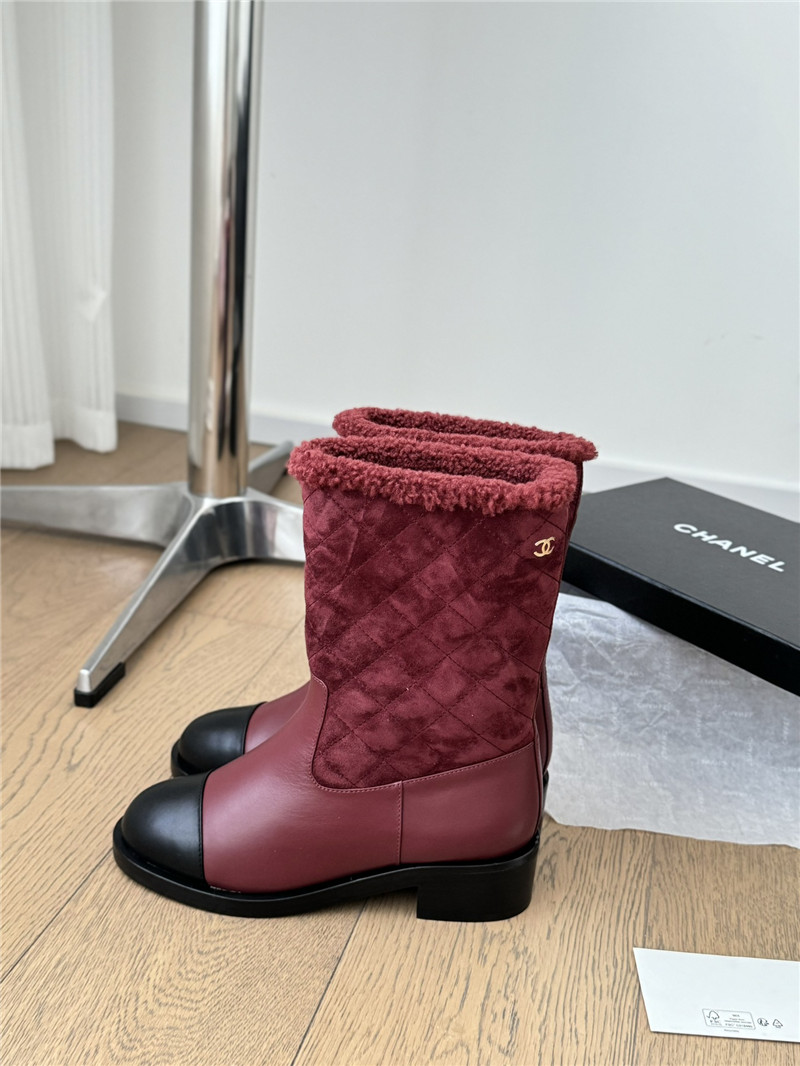 Ch**el burgundy suede calfskin wool boots