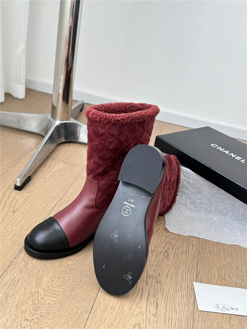 Ch**el burgundy suede calfskin wool boots