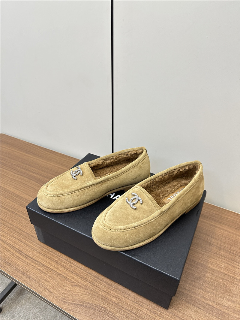 Ch**el camel suede shearling loafers
