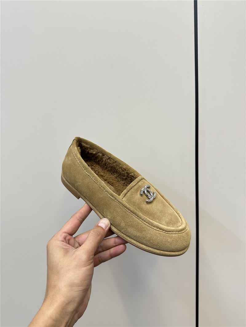 Ch**el camel suede shearling loafers