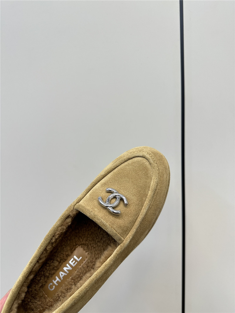 Ch**el camel suede shearling loafers
