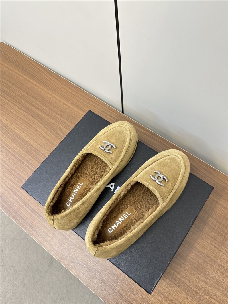 Ch**el camel suede shearling loafers