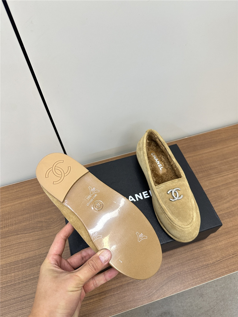 Ch**el camel suede shearling loafers