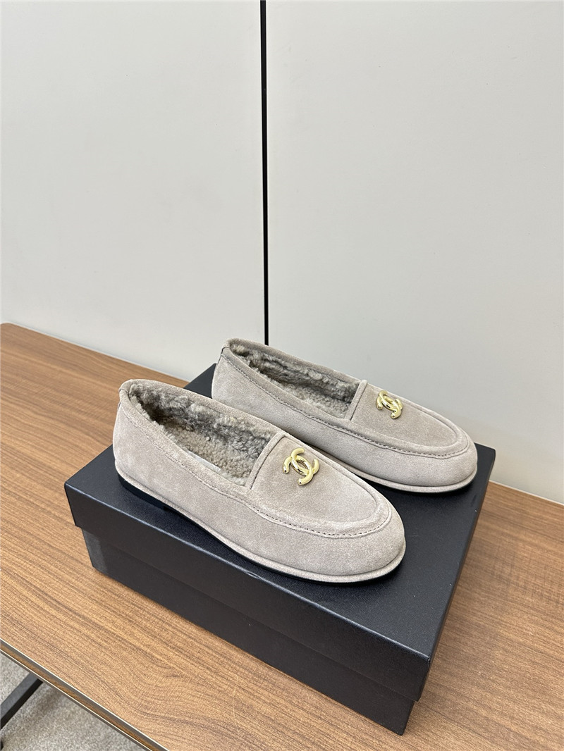 Ch**el grey suede shearling loafers