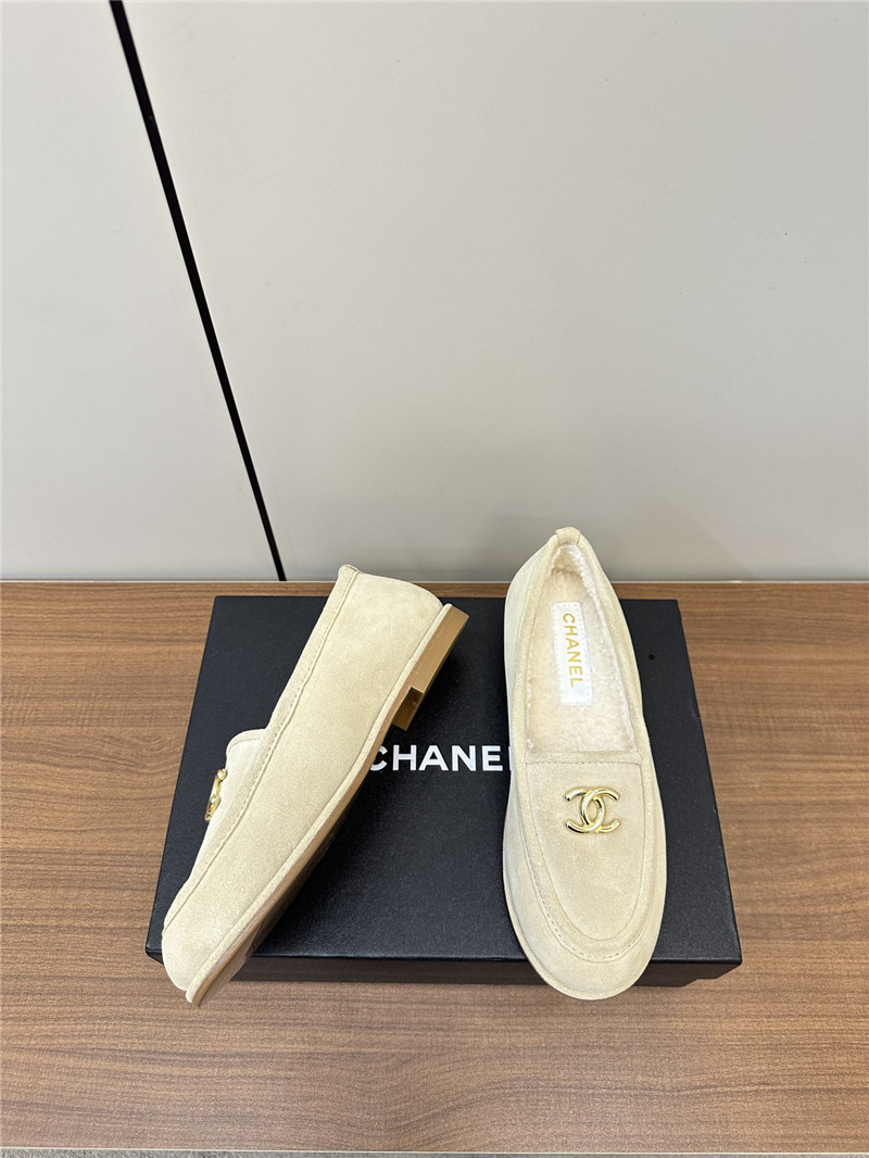 Ch**el white suede shearling loafers