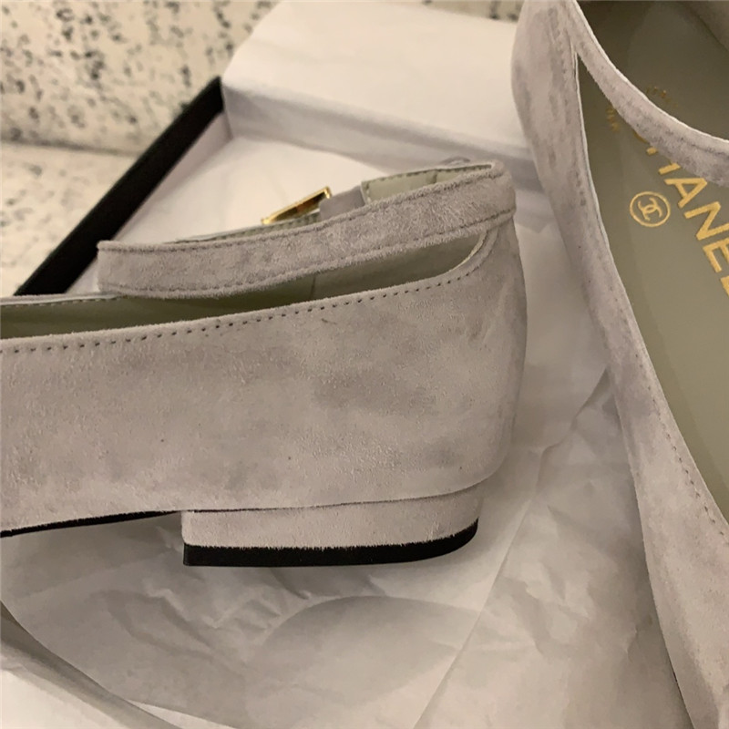 Ch**el mary janes grey velvet flats with strass & metal