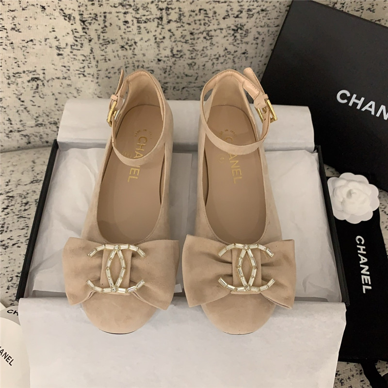 Ch**el mary janes nude velvet flats with strass & metal