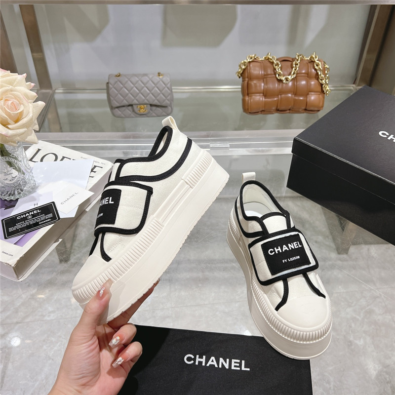 Ch**el white canvas velcro sneakers
