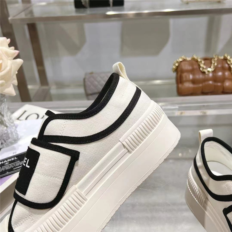 Ch**el white canvas velcro sneakers