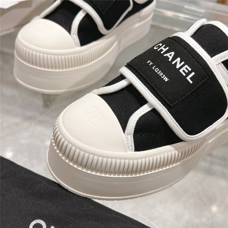 Ch**el black and white canvas velcro sneakers
