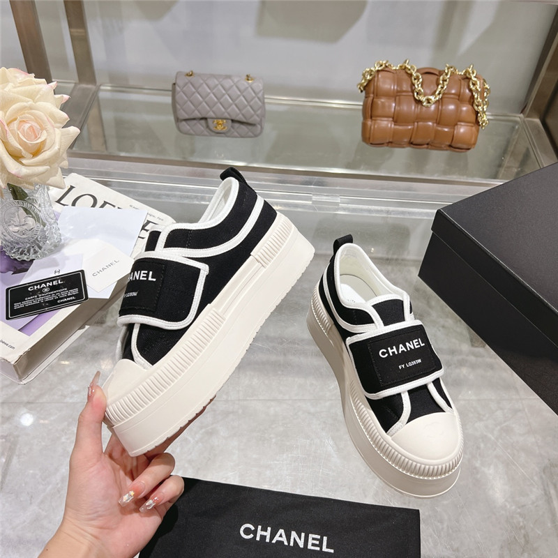 Ch**el black and white canvas velcro sneakers