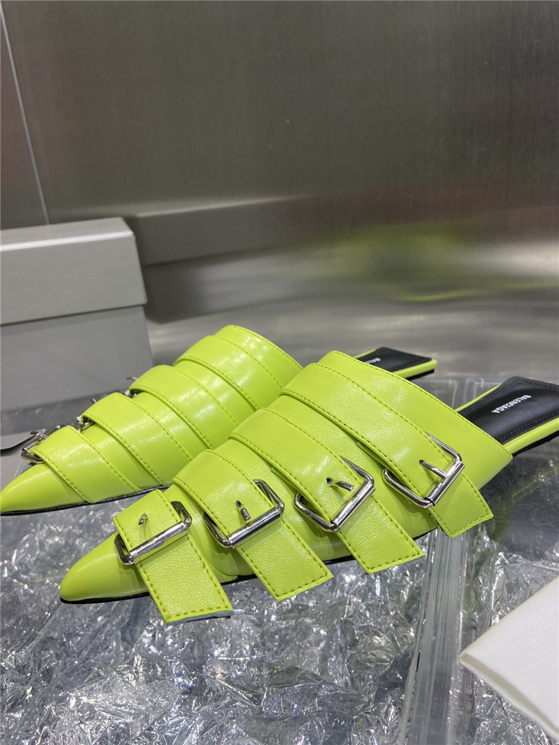 Ba1en*iaga green belt pointed toe mules