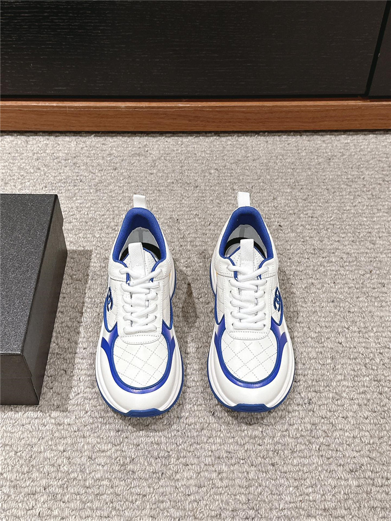 Ch**el logo blue white calfskin sneakers