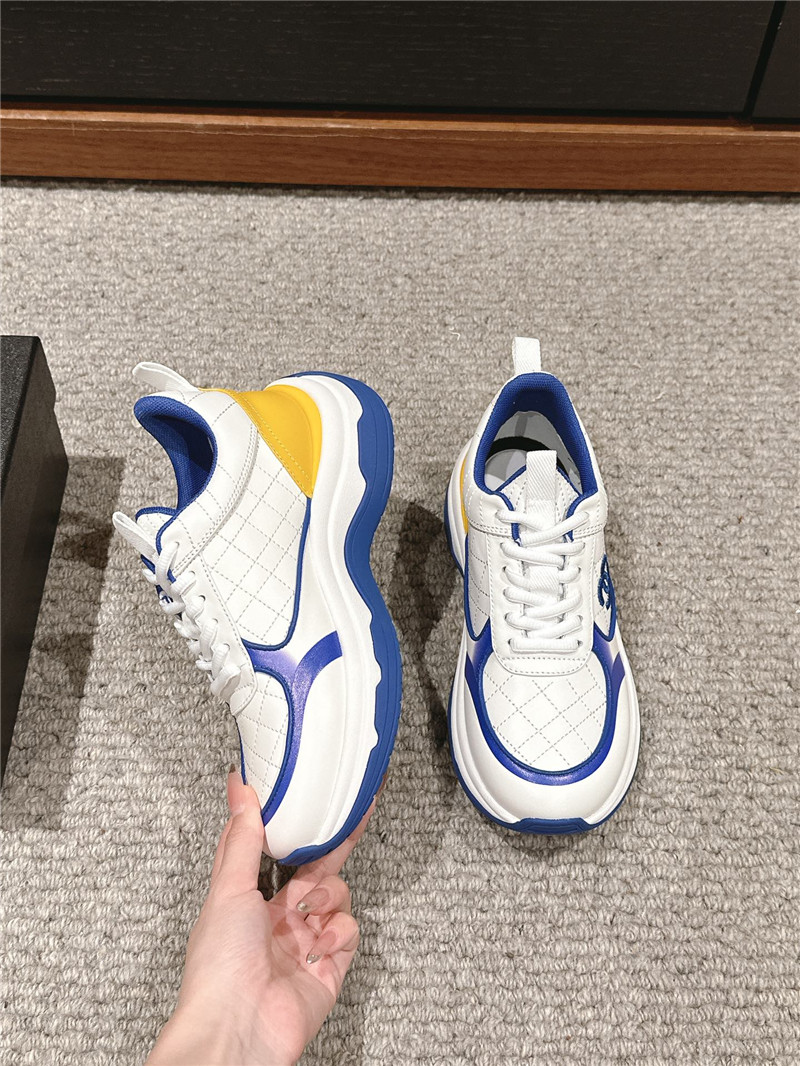 Ch**el logo blue white calfskin sneakers