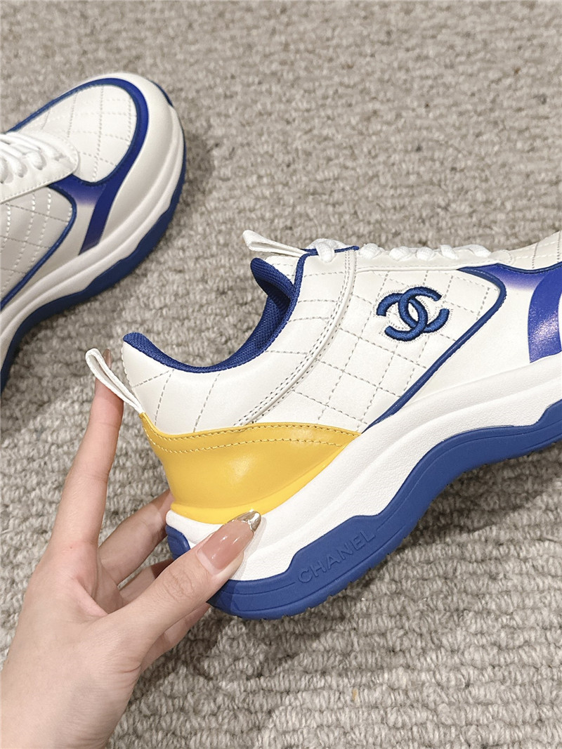 Ch**el logo blue white calfskin sneakers