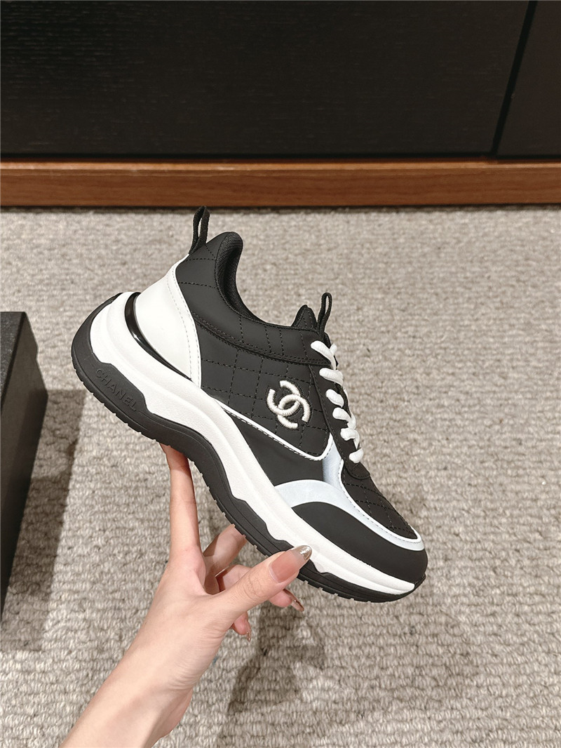Ch**el logo black white calfskin sneakers