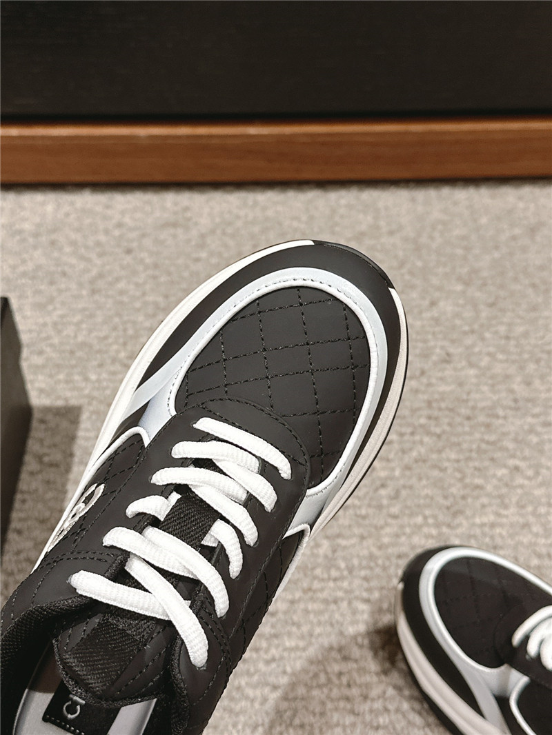 Ch**el logo black white calfskin sneakers