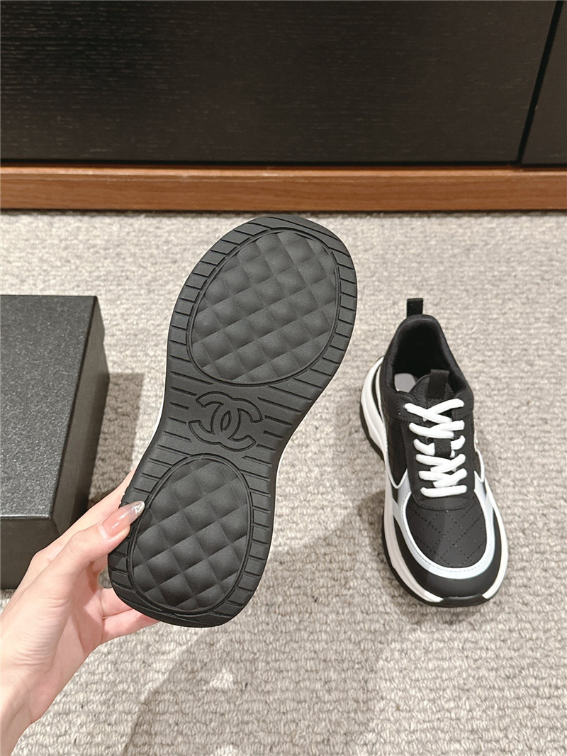 Ch**el logo black white calfskin sneakers