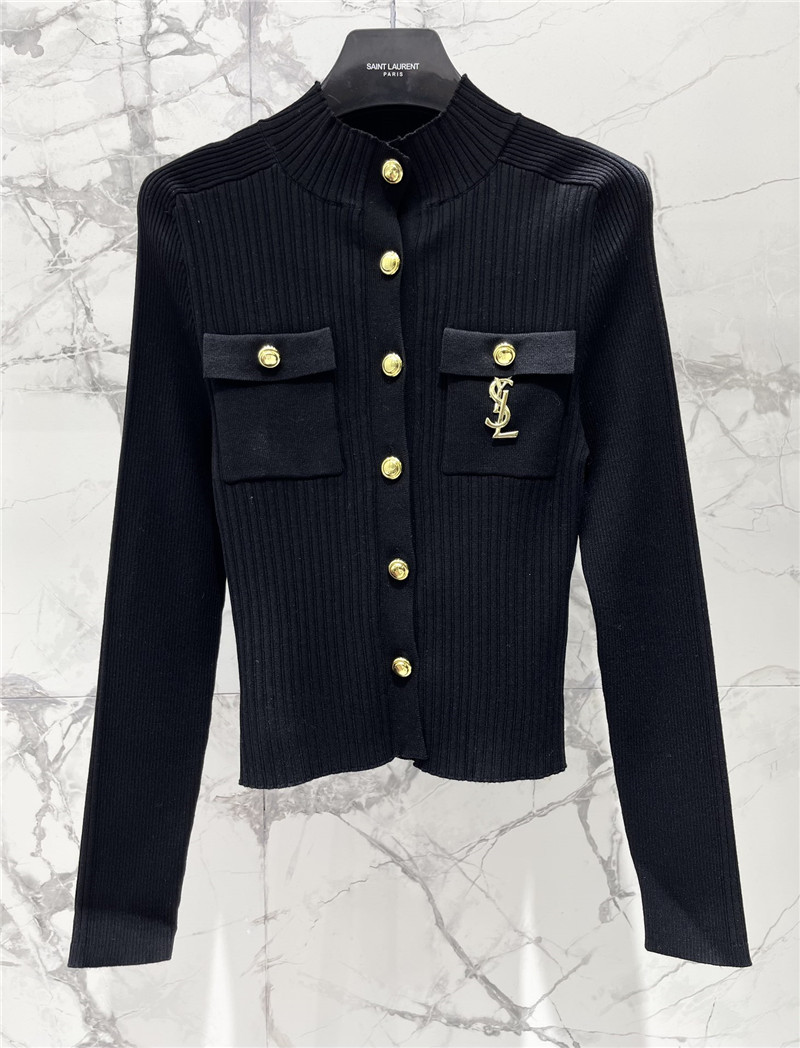 Y51 gold button crop knit cardigan in black