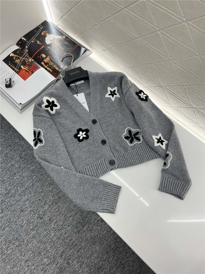Va1e*ntin0 floral embellished crop cardigan in grey