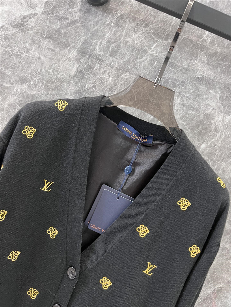 LV Golden Embroidered Wool Cardigan Grey