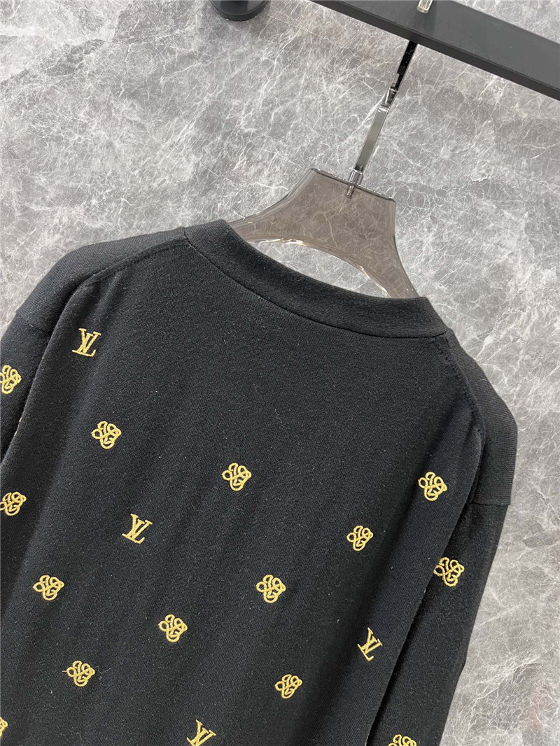 LV Golden Embroidered Wool Cardigan Grey