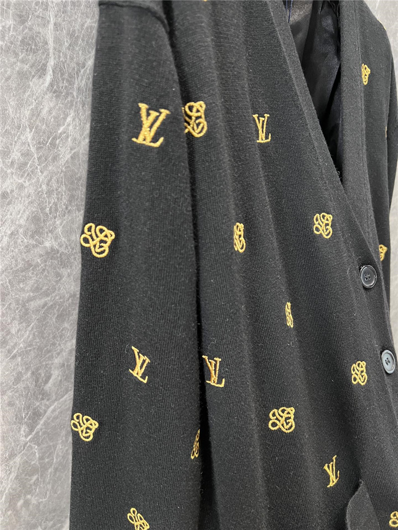 LV Golden Embroidered Wool Cardigan Grey