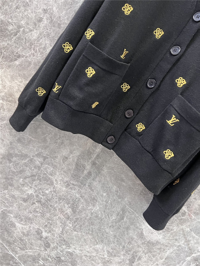 LV Golden Embroidered Wool Cardigan Grey