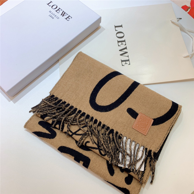 L0ew* beige/dark blue double-sided letter scarf