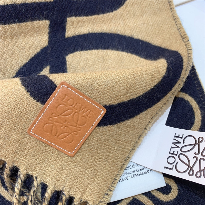 L0ew* beige/dark blue double-sided letter scarf