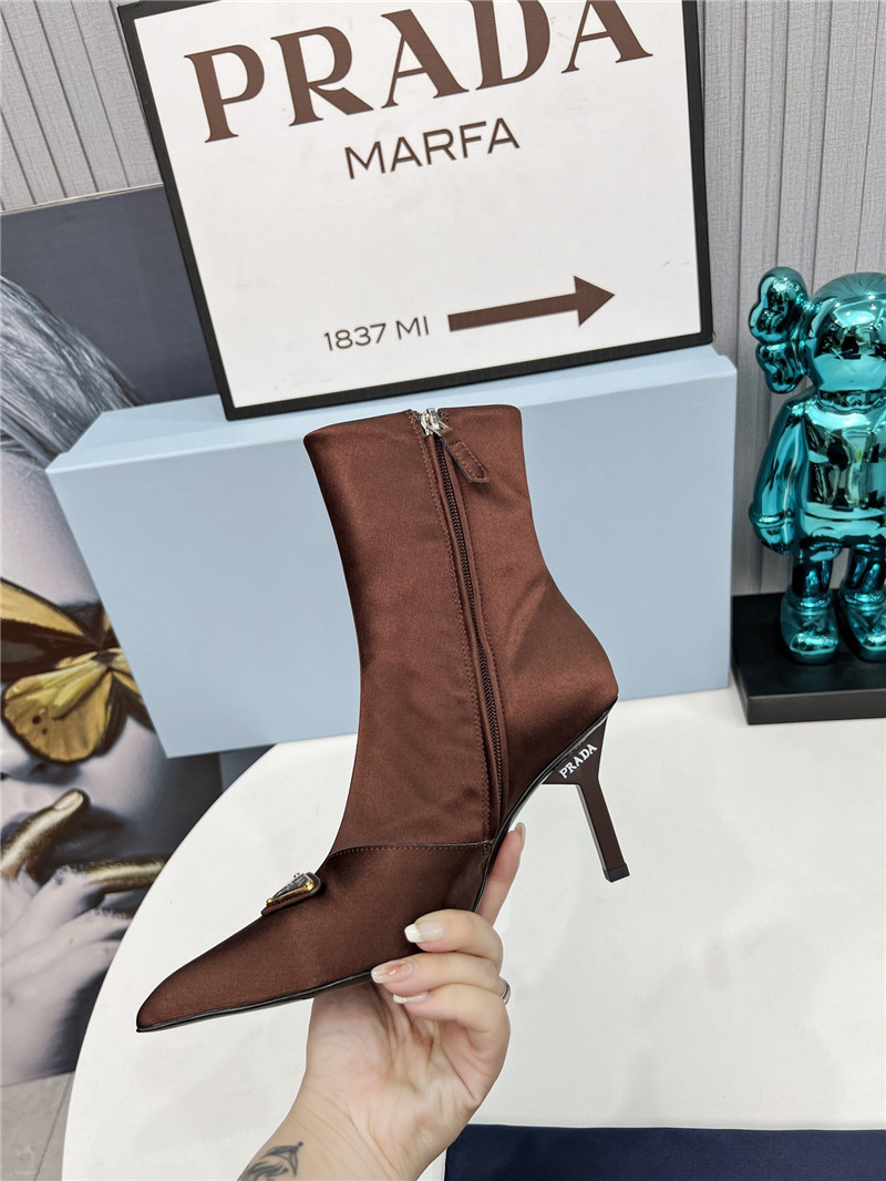 Pra*a brown satin knee high heel boots