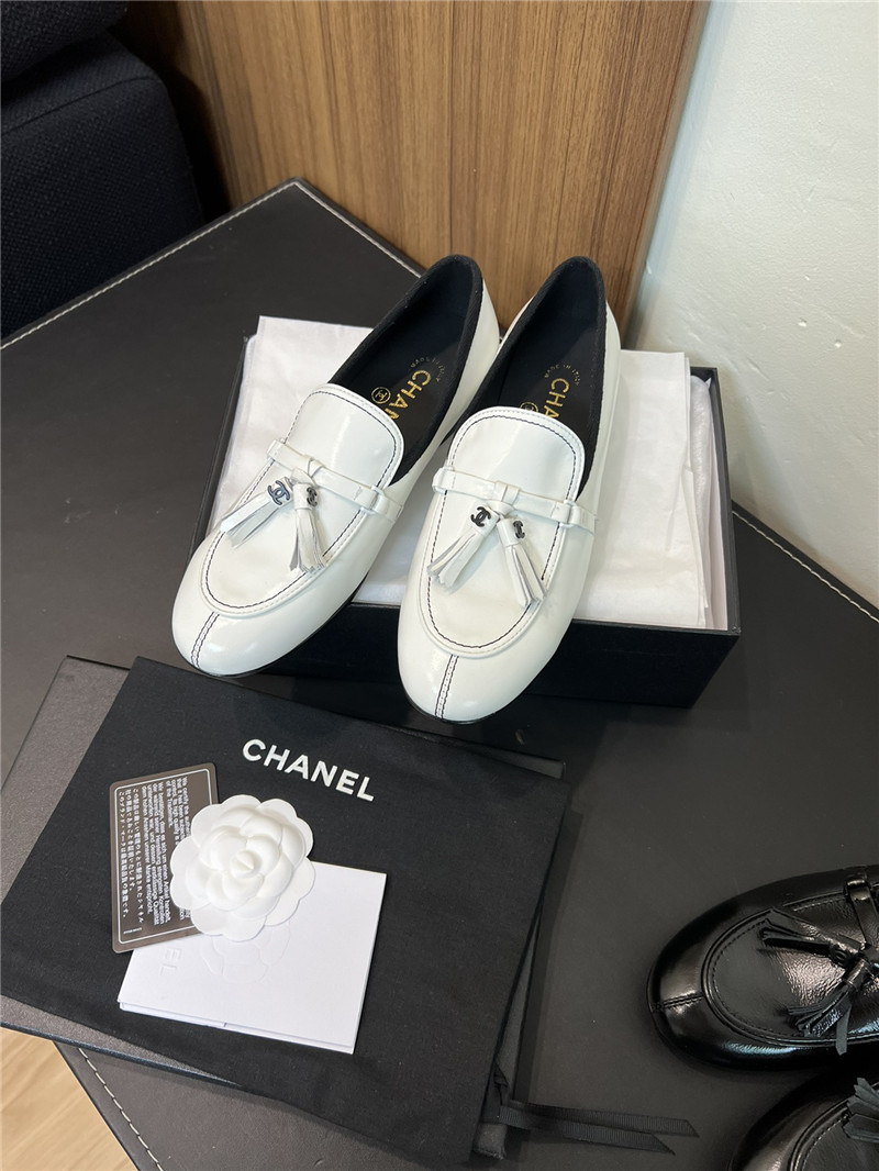 Ch**el tassel moccasin loafers in white smooth leather