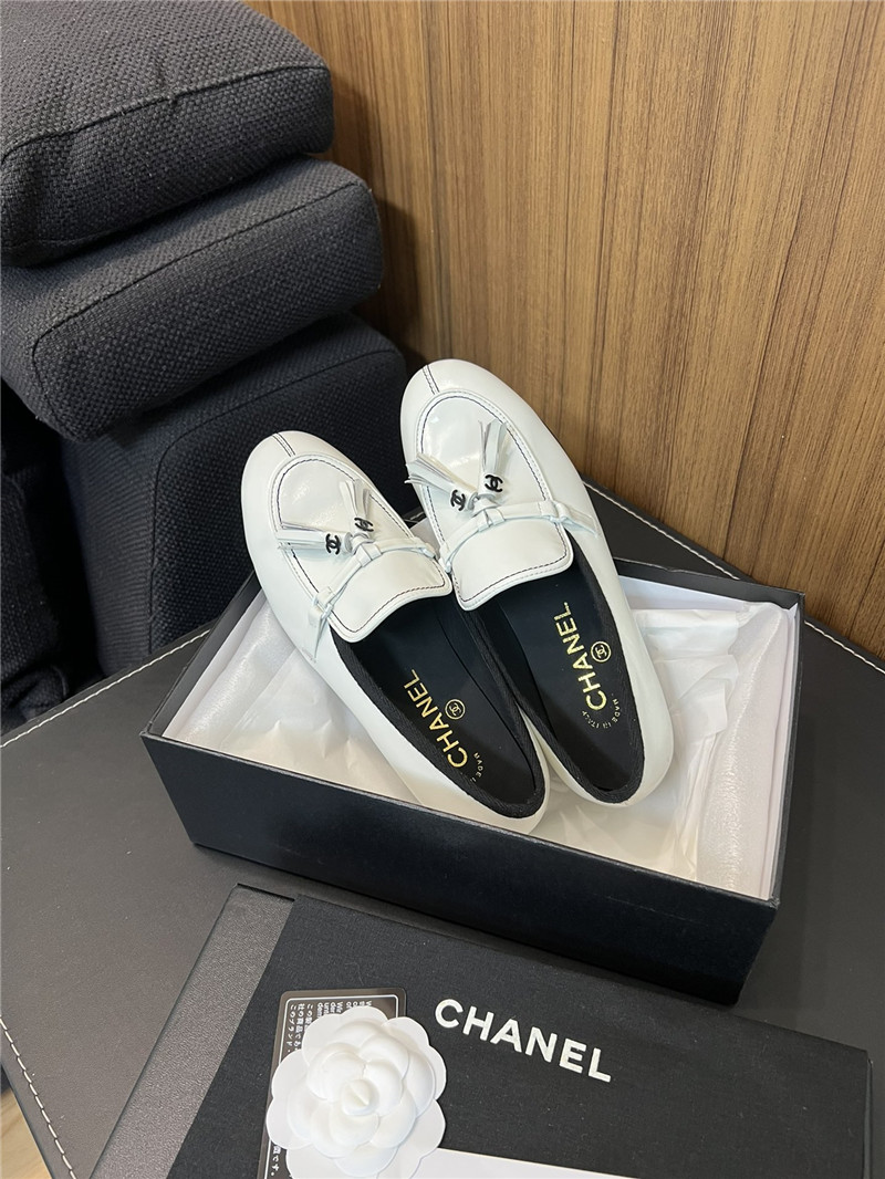 Ch**el tassel moccasin loafers in white smooth leather