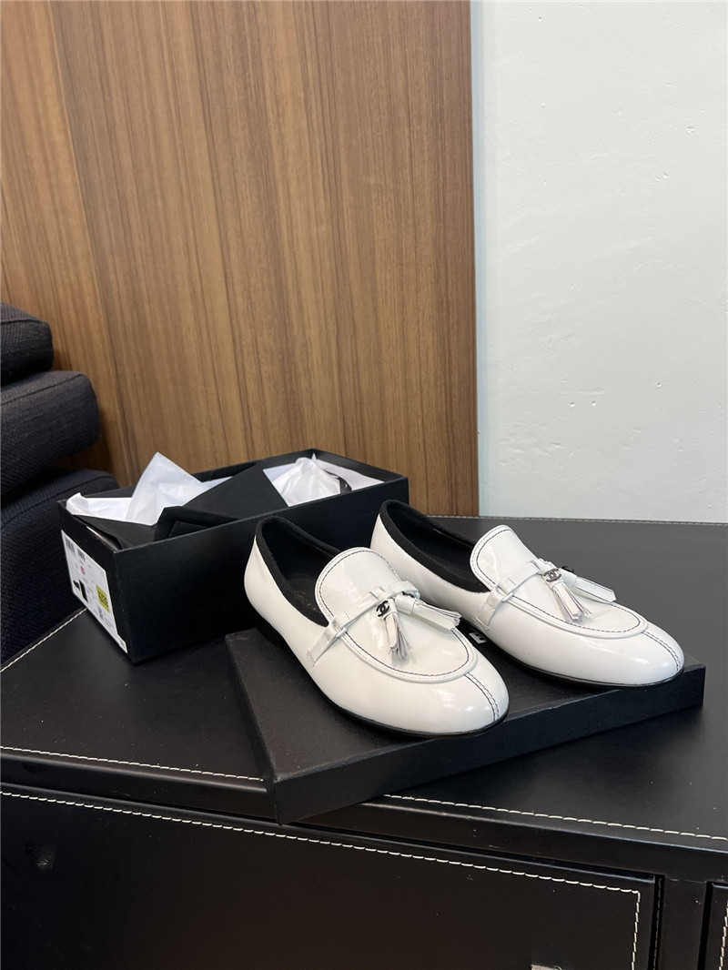 Ch**el tassel moccasin loafers in white smooth leather