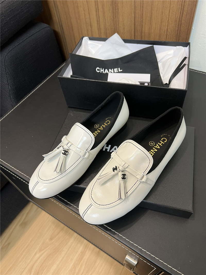 Ch**el tassel moccasin loafers in white smooth leather