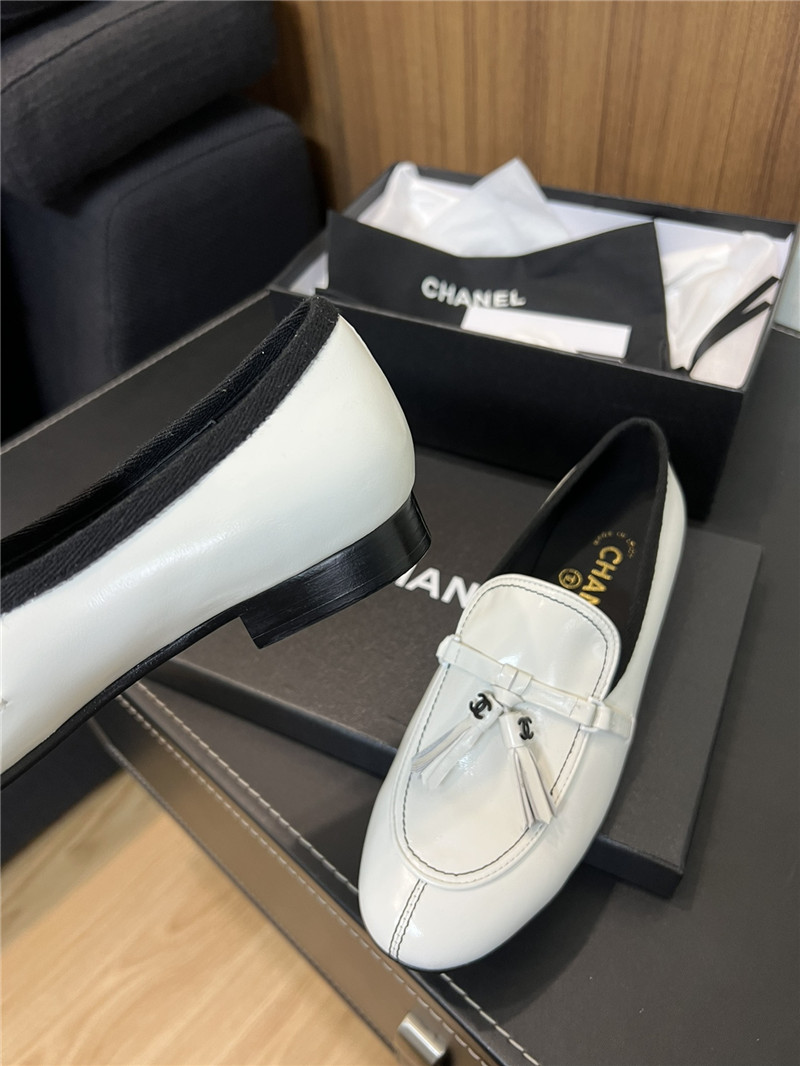 Ch**el tassel moccasin loafers in white smooth leather