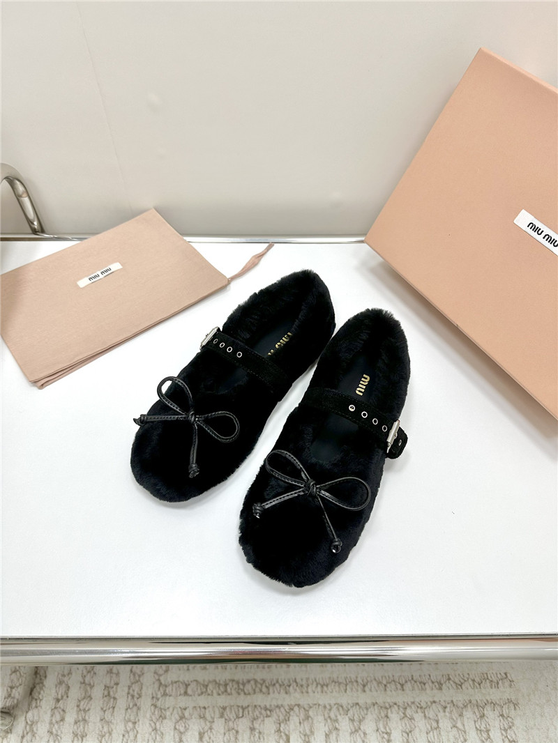Miu Miu Black Shearling Ballerinas
