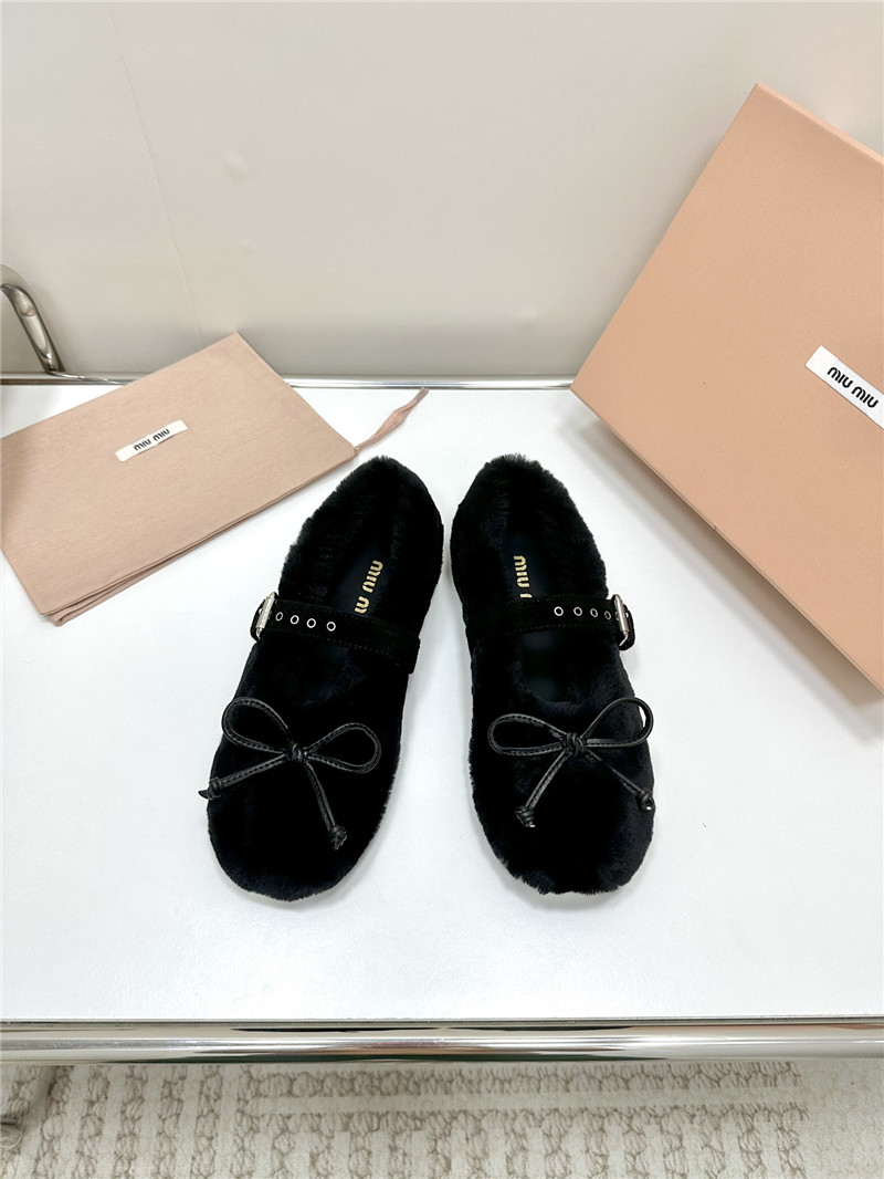 Miu Miu Black Shearling Ballerinas