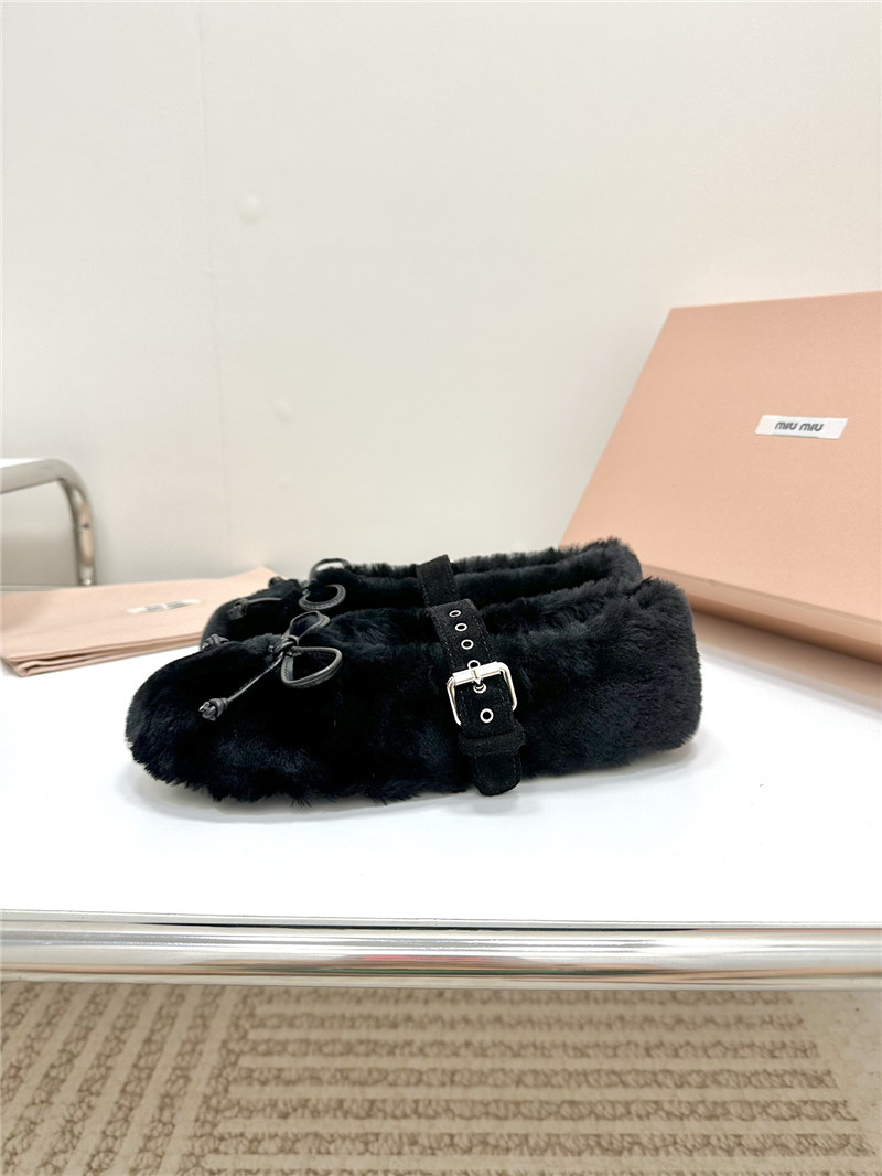 Miu Miu Black Shearling Ballerinas