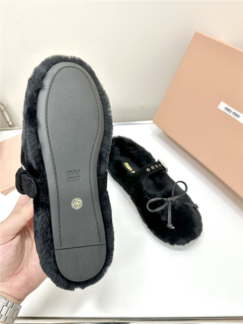 Miu Miu Black Shearling Ballerinas