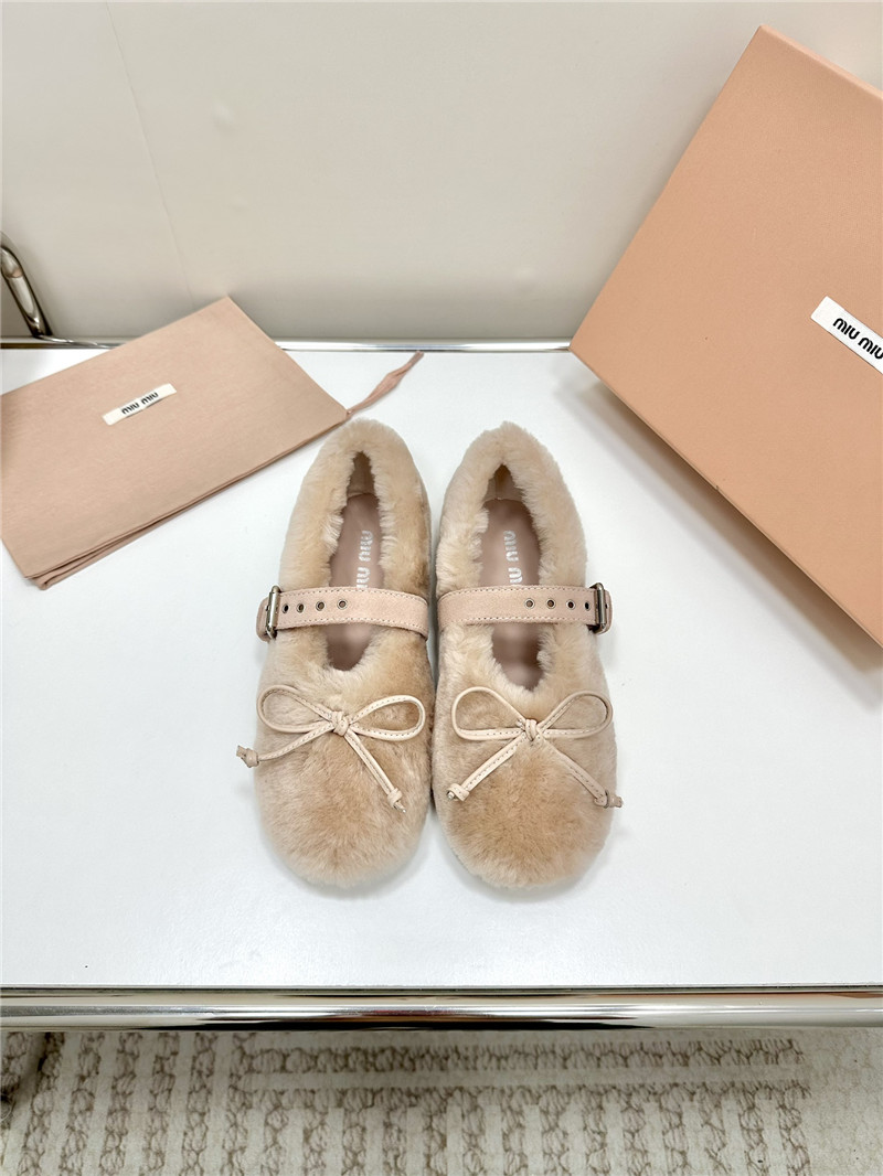 Miu Miu Beige Shearling Ballerinas