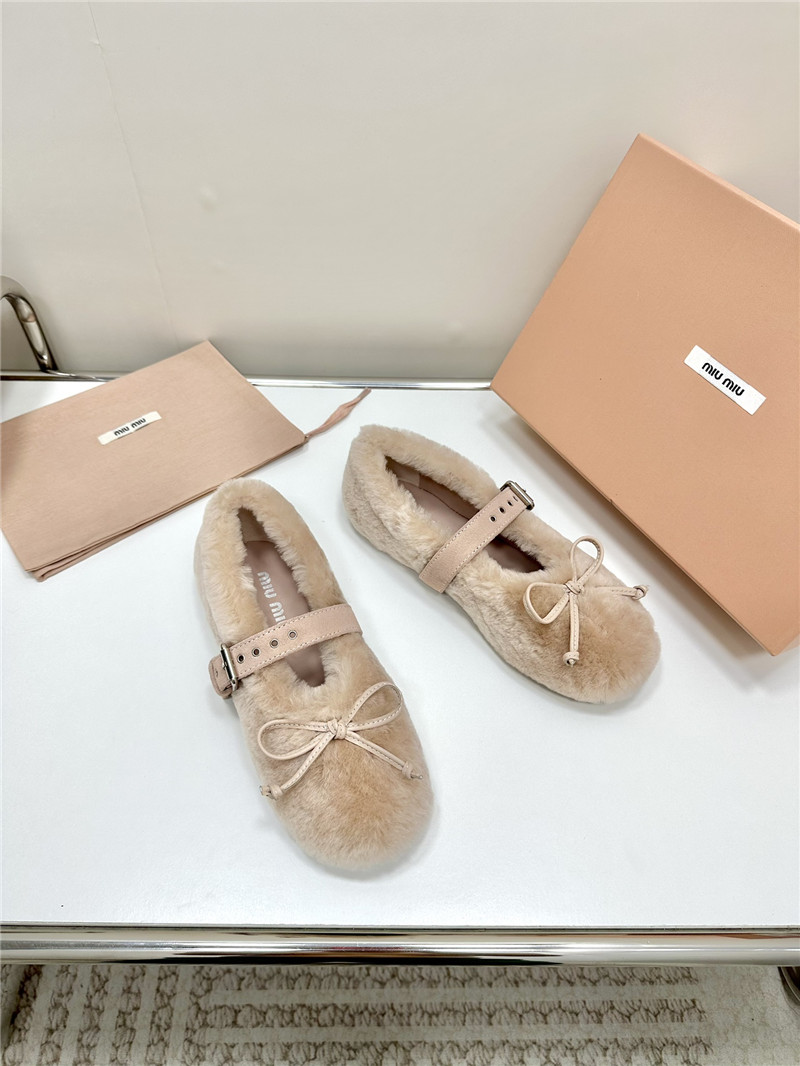 Miu Miu Beige Shearling Ballerinas