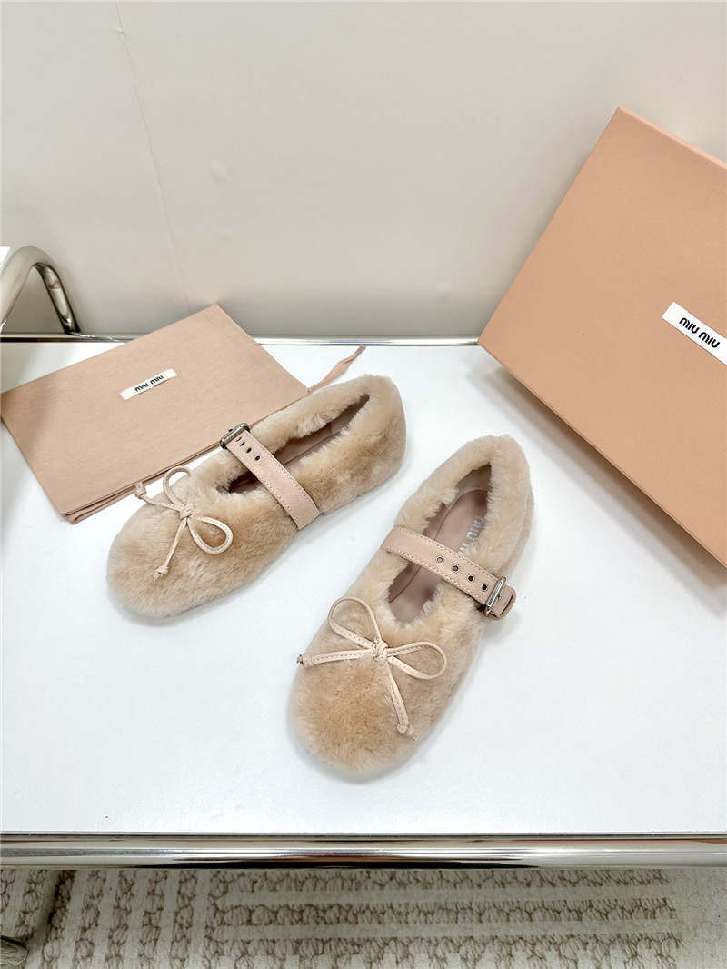Miu Miu Beige Shearling Ballerinas