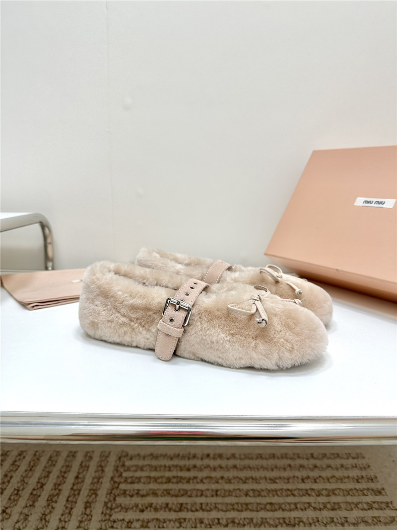 Miu Miu Beige Shearling Ballerinas